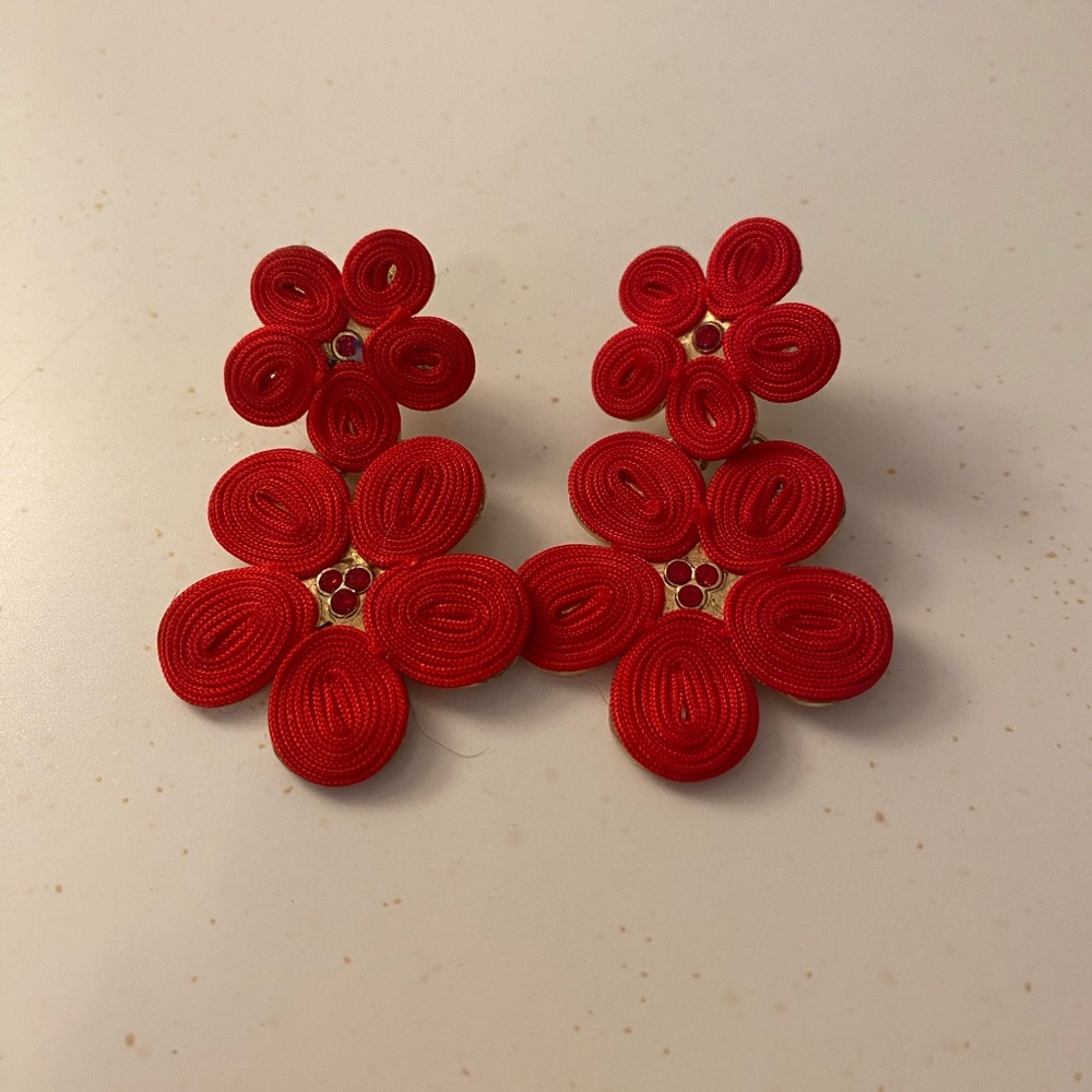 Elegant Red Floral Earrings